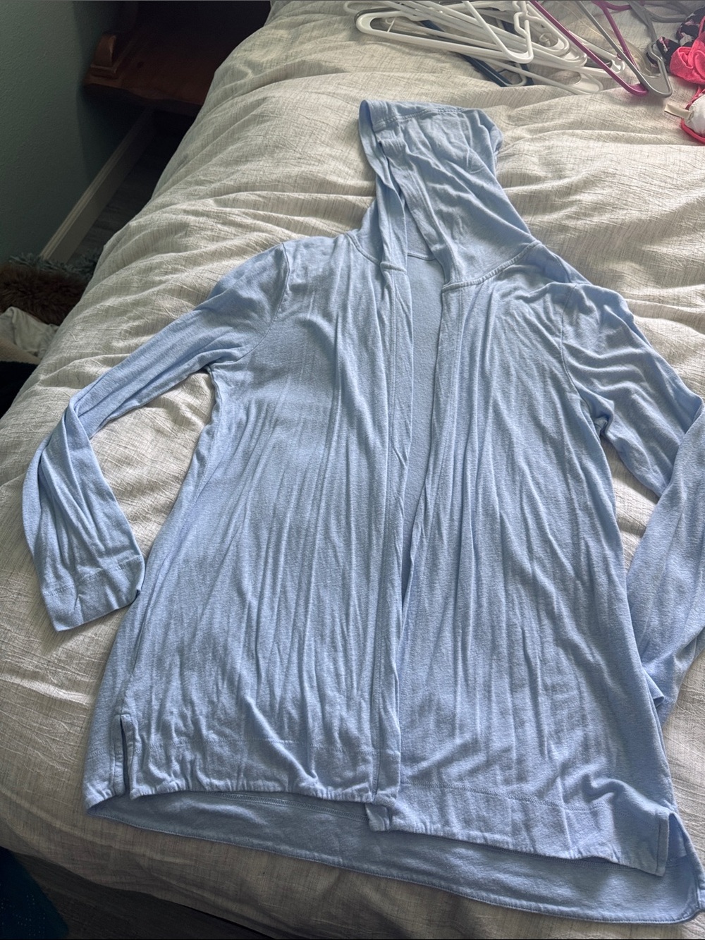 Sigrid Olsen Light Blue Hooded Open-Front Cardigan